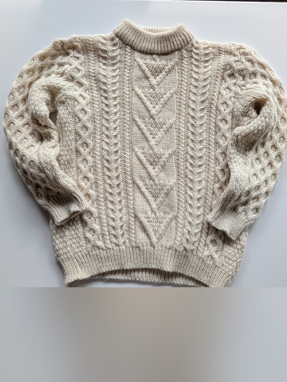 Vintage WOOL Fisherman Sweater Made In UK Ivory Cable Knit Small